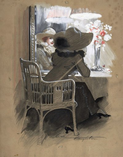Portræt af en kvinde ved et bord, ca. 1896 (akvarel, hvid og rød tempera over grafit) af Will Houghton