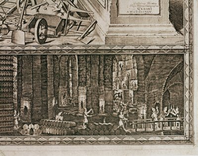 Saltminerne i Wieliczka nær Krakow producerede omkring en tredjedel af de polske kongers indtægter ... (gravering) af Willem (c.1597 1660) Hondius