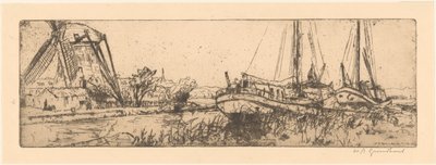 De Vliet (original titel) af Willem Adrianus Grondhout (signed by artist)