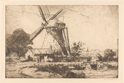 Vindmølle nær Haag af Willem Adrianus Grondhout (signed by artist)