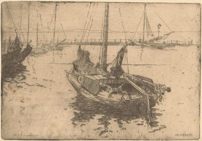 Pramme i havnen i Volendam af Willem Adrianus Grondhout (signed by artist)