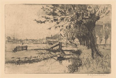 Grøft ved den kommunale gasfabrik i Binckhorst i Haag af Willem Adrianus Grondhout (signed by artist)