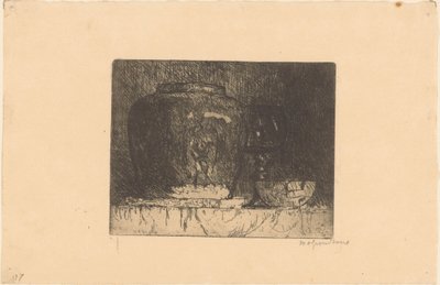 Stilleben med ingefærkrukke, vinglas og skål af Willem Adrianus Grondhout (signed by artist)