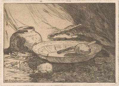 Stilleben med gryde og skål af Willem Adrianus Grondhout (signed by artist)