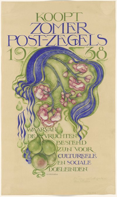 Design til en plakat til salg af sommerfrimærker for året 1938 af Willem Arondéus (signed by artist)