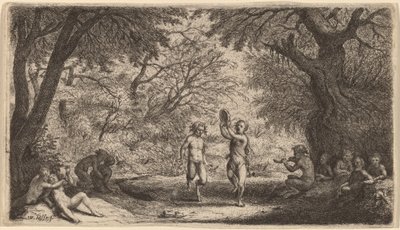 Bacchanal med et dansende par i centrum. af Willem Basse