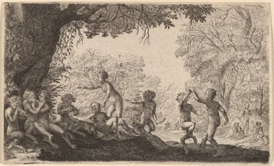 Bacchanal med et dansende par til højre af Willem Basse