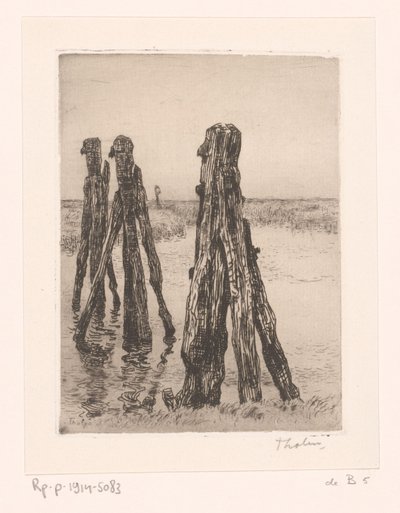 Tre fortøjningspæle i lavvande Ducdalven (original titel) af Willem Bastiaan Tholen (signed by artist)