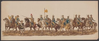 Delft parade af 1862, første gruppe Fjerde Lustrum af Royal Academy i Delft - Ao. 1862 - Costumed Optogt (serietitel på objekt) af Willem Bernardus IJzerdraat