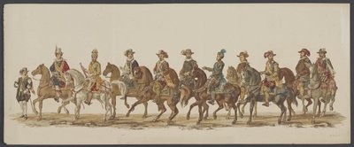 Delft parade af 1862, fjerde gruppe Fjerde Lustrum af Royal Academy i Delft - Ao. 1862 - Costumed Optogt (serietitel på objekt) af Willem Bernardus IJzerdraat