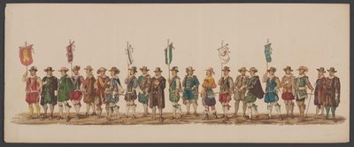 Delft parade af 1862, femte gruppe Fjerde Lustrum af Royal Academy i Delft - Ao. 1862 - Costumed Optogt (serietitel på objekt) af Willem Bernardus IJzerdraat