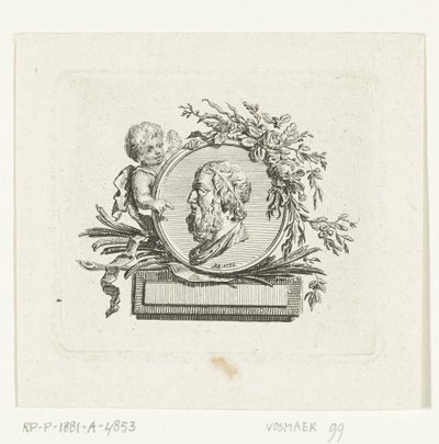 Buste af Homer på en medaljon holdt af en engel og dekoreret med blomster og palmegrene af Willem Bilderdijk