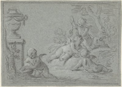 Putti i et landskab med en vase af Willem Bilderdijk