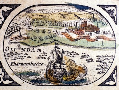 Brasilien, udsigt over Pernambuco (Recife), Atlas af W. G. Blaeu, Amsterdam 1600. af Willem Blaeu