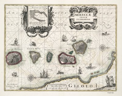 Kort over Molukkerne, Indonesien af Willem Blaeu