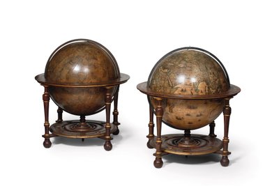 Store par bibliotekskugler, de jordiske 1645/48, de himmelske efter c.1630 af Willem Blaeu