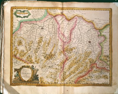 Kort over hertugdømmet Parma, gravering fra Regionum Italiae af Willem Blaeu, trykt i Italien af Willem Blaeu