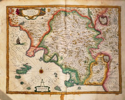 Kort over Sienas grænser fra Regionum Italiae af Willem Blaeu, gravering af Willem Blaeu