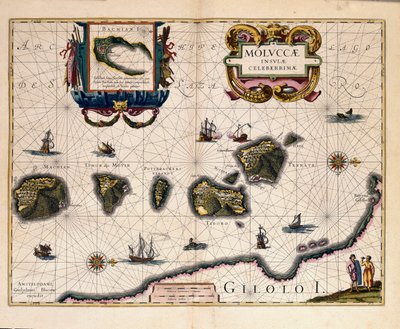 Kort over Molukkerne øst for Indonesien. (gravering af Willem Blaeu