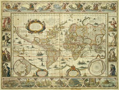 Nyt verdenskort og hydrografisk kort, Willem Janszoon Blaeu (1571-1638), Amsterdam af Willem Blaeu