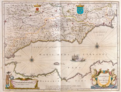 Gibraltarstrædet til Alicante så langt inde i landet som Guagalquivir-dalen og Sevilla og Nordafrikas kyst, i 