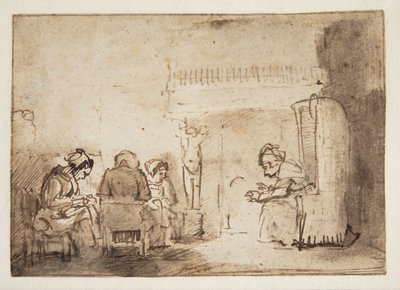 Kvinderne ved pejsen i Rembrandts hus af Willem Drost