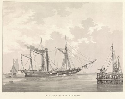 Hjuldamper ved en kaj Z.M. Steamship Curaçao (titel på objekt) af Willem Hendrik Hoogkamer