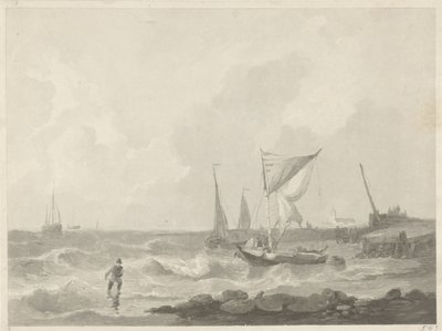Fiskerbåde ved et havnehoved af Willem Hendrik Hoogkamer