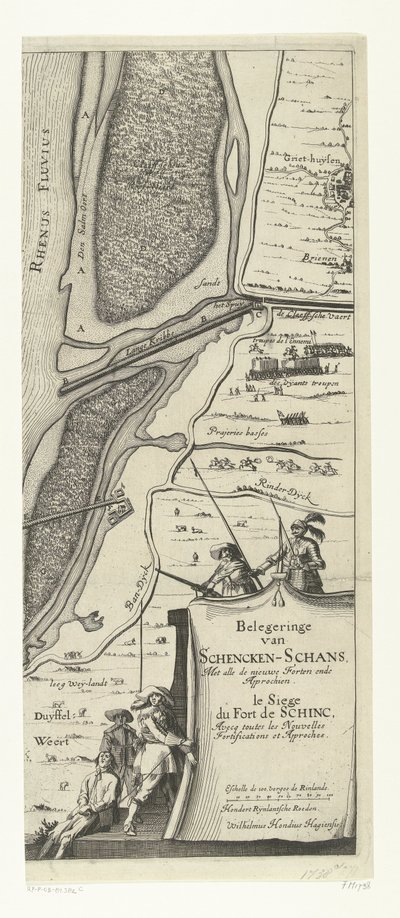 Beleg van Schenckenschans (højre side), 1635 Belejring af Schencken-Schans, med alle de nye forter og indfaldsvinkler af Willem Hondius