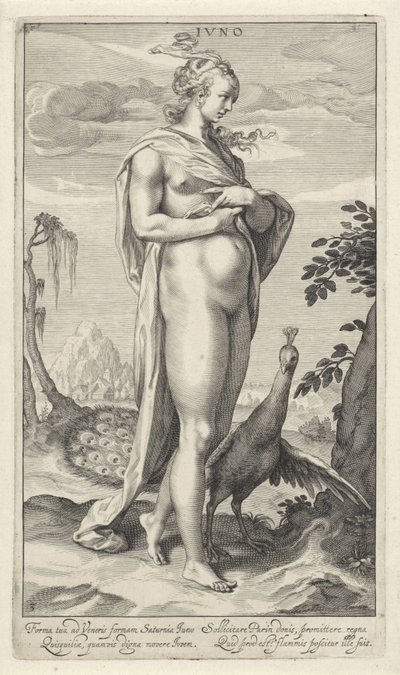 Juno med påfugl Iuno (titel på objekt) Judgment of Paris (serietitel) af Willem Isaacsz. van Swanenburg