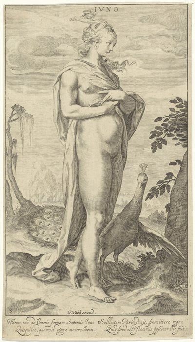 Juno med påfugl Iuno (titel på objekt) Judgment of Paris (serietitel) af Willem Isaacsz. van Swanenburg