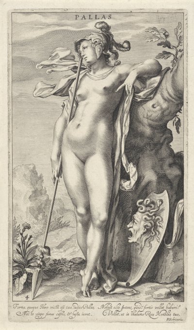 Minerva ved et træ Pallas (titel på objekt) Judgment of Paris (serietitel) af Willem Isaacsz. van Swanenburg