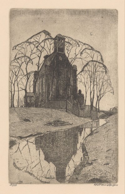 landsbykirke af Willem Jansen (graveur) (signed by artist)