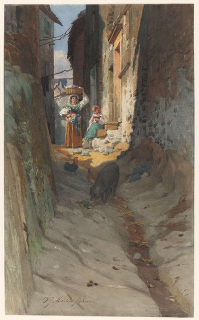 Udsigt over en lille gade i Rocca di Papa af Willem Johann Martens