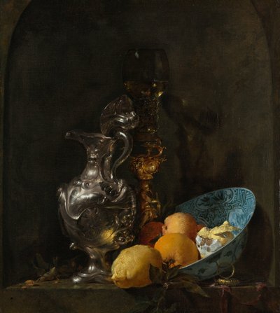 Stilleben med en sølvkande og en porcelænsskål af Willem Kalf
