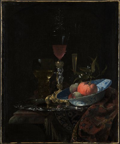 Vinglas og en skål med frugt, 1663. af Willem Kalf