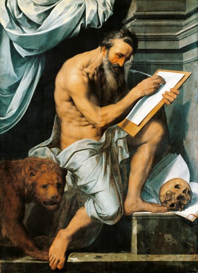 St. Jerome (olie på egetræspanel) af Willem Key