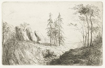 Bjerglandskab med træer af Willem Matthias Jan van Dielen