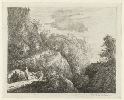 Bjerglandskab med hvilende figurer i siden af ​​vejen af Willem Matthias Jan van Dielen