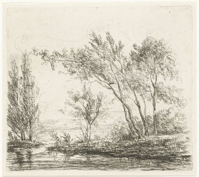Landskab med træer ved vandet af Willem Matthias Jan van Dielen