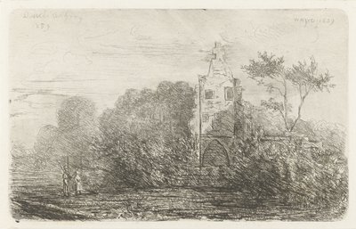 Landskab med ruin og to figurer af Willem Matthias Jan van Dielen