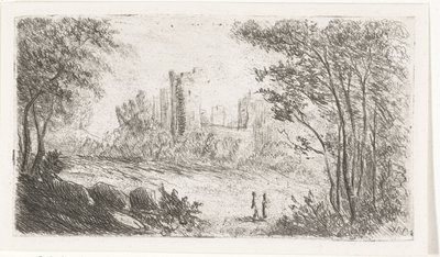 Landskab med borgruiner og to figurer af Willem Matthias Jan van Dielen
