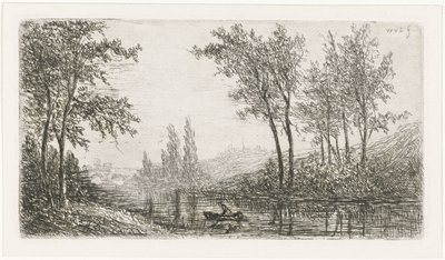 Flodlandskab med en båd af Willem Matthias Jan van Dielen