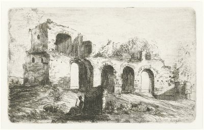 Sydlandskab med Ruin og Hyrde med Kvæg af Willem Matthias Jan van Dielen