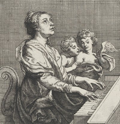 Sankt Cecilia spiller orgel med to putti til højre, ca. 1631. af Willem Panneels