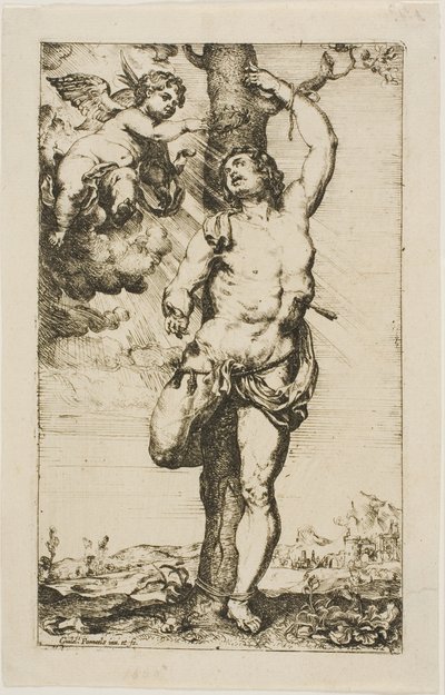 Saint Sebastian kronet af en engel af Willem Panneels