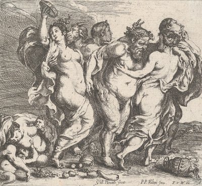 Den berusede Silenus, ledsaget af nymfer og satyrer, 1632. af Willem Panneels