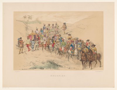Fjerde gruppe af Utrecht maskerade i 1856 Kolonier (titel på objekt) Vort fædreland omkring midten af ​​1600-tallet, foreslået af H.H. studerende, medlemmer af Mutua Fides, til fejring af 220-året for Utrechtsche Hoogeschool, 25. jun. af Willem Pieter Hoevenaar