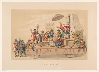 Sjette gruppe af Utrecht maskerade i 1856 Glædelig jul (titel på objekt) Vort hjemland omkring midten af ​​1600-tallet, foreslået af H.H. studerende, medlemmer af Mutua Fides, til fejring af 220-året for Utrechtsche Hoogeschool, den 25. af Willem Pieter Hoevenaar