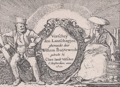 Titelblad, fra Verscheyden Landtschapjes Diverse små landskaber, tavle 1, ca. 1616, af Willem Pietersz. Buytewech